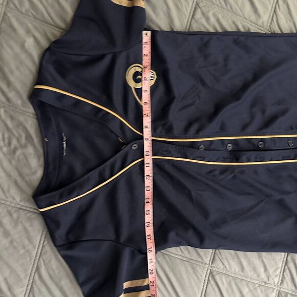 Blue Gold Rams Button Up Jersey Womens Medium Short Sleeve - Picture 7 of 8